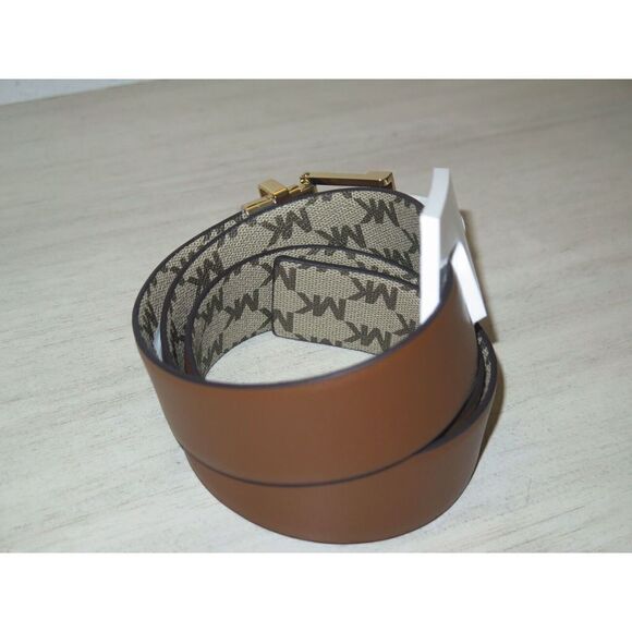 Michael Kors 556180C Women Sz M Reversible LEATHER Luggage Brown Logo MK Belt - Picture 10 of 10